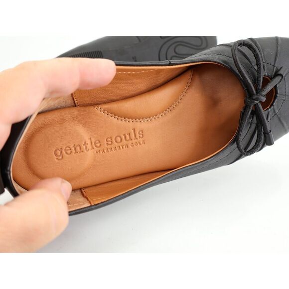 Gentle Souls Marilyn Ballet Flats Womens 7 Black Leather Slip on Bow Shoes - Picture 10 of 11